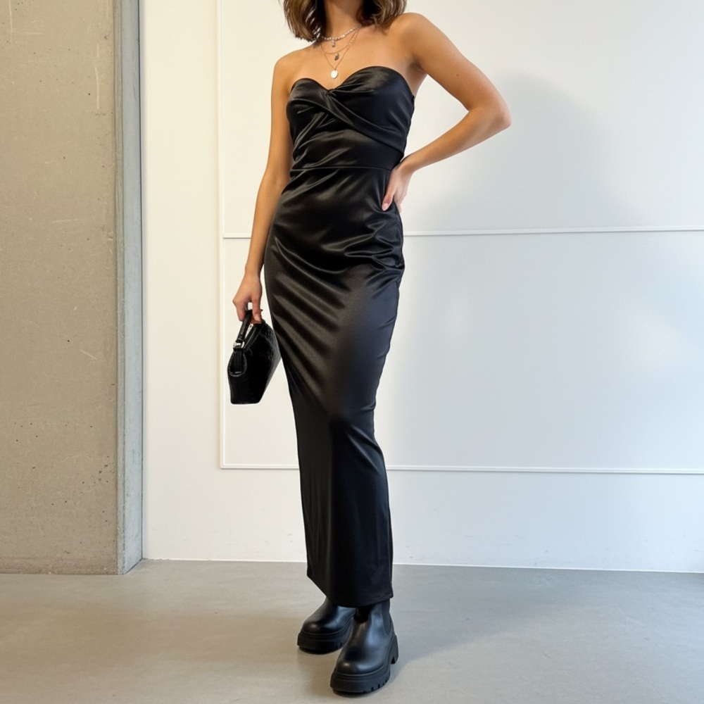 Strapless Black Evening Dress